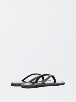 PARFOIS Sandalia Plana Con Glitter Negro Clearance