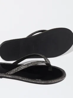 PARFOIS Sandalia Plana Con Glitter Negro Clearance