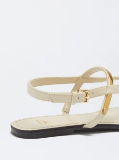 PARFOIS Sandalia Plana Detalle Met&aacute;lico Blanco Outlet
