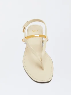 PARFOIS Sandalia Plana Detalle Met&aacute;lico Blanco Outlet