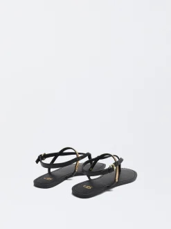 PARFOIS Sandalia Plana Detalle Met&aacute;lico Negro Sale