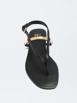 PARFOIS Sandalia Plana Detalle Met&aacute;lico Negro Sale