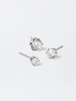 PARFOIS Set De Pendientes Cortos Brillantes Plateado Best