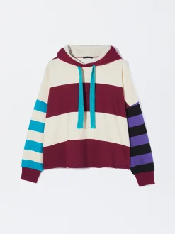 PARFOIS Sudadera Rayas Con Capucha Burdeos Flash Sale