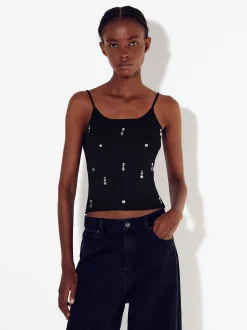 PARFOIS Top De Punto Con Aplicaciones Negro Cheap