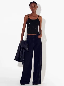PARFOIS Top De Punto Con Aplicaciones Negro Cheap