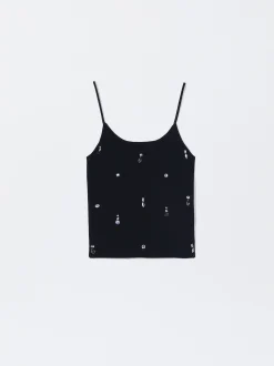PARFOIS Top De Punto Con Aplicaciones Negro Cheap