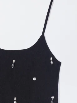 PARFOIS Top De Punto Con Aplicaciones Negro Cheap