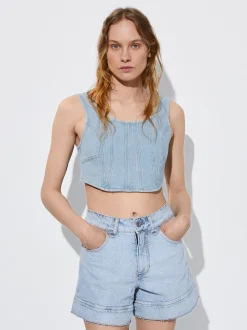 PARFOIS Top Denim Plateado Flash Sale