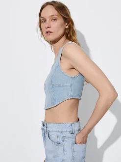 PARFOIS Top Denim Plateado Flash Sale