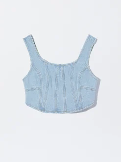 PARFOIS Top Denim Plateado Flash Sale
