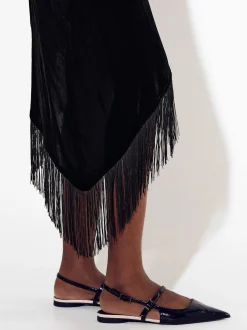 PARFOIS Vestido Asim&eacute;trico De Terciopelo Con Flecos Negro Sale