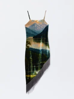 PARFOIS Vestido Asim&eacute;trico De Terciopelo Con Flecos Multicor Cheap