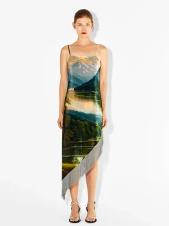 PARFOIS Vestido Asim&eacute;trico De Terciopelo Con Flecos Multicor Cheap