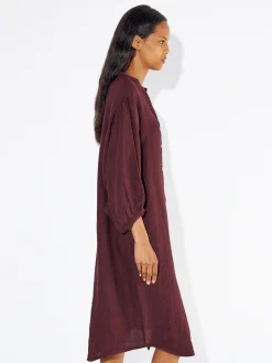 PARFOIS Vestido Camisero 100% Lino Burdeos Cheap