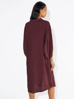 PARFOIS Vestido Camisero 100% Lino Burdeos Cheap