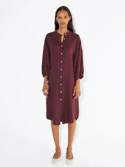 PARFOIS Vestido Camisero 100% Lino Burdeos Cheap