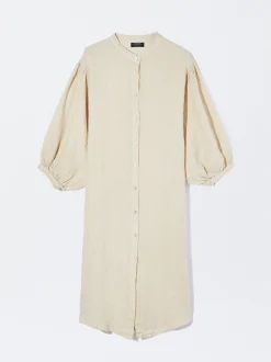 PARFOIS Vestido Camisero 100% Lino Beige Clearance