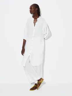 PARFOIS Vestido Camisero 100% Lino Blanco Sale