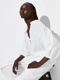 PARFOIS Vestido Camisero 100% Lino Blanco Sale