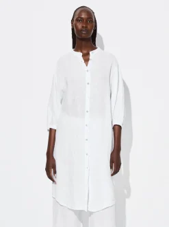 PARFOIS Vestido Camisero 100% Lino Blanco Sale