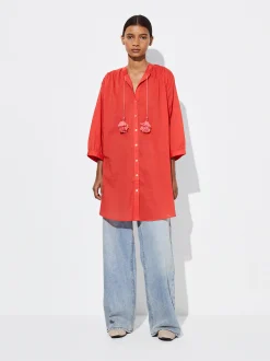 PARFOIS Vestido Camisero Algod&oacute;n Rojo Cheap