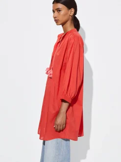 PARFOIS Vestido Camisero Algod&oacute;n Rojo Cheap