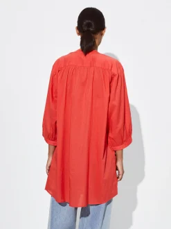 PARFOIS Vestido Camisero Algod&oacute;n Rojo Cheap