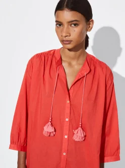 PARFOIS Vestido Camisero Algod&oacute;n Rojo Cheap