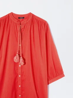 PARFOIS Vestido Camisero Algod&oacute;n Rojo Cheap