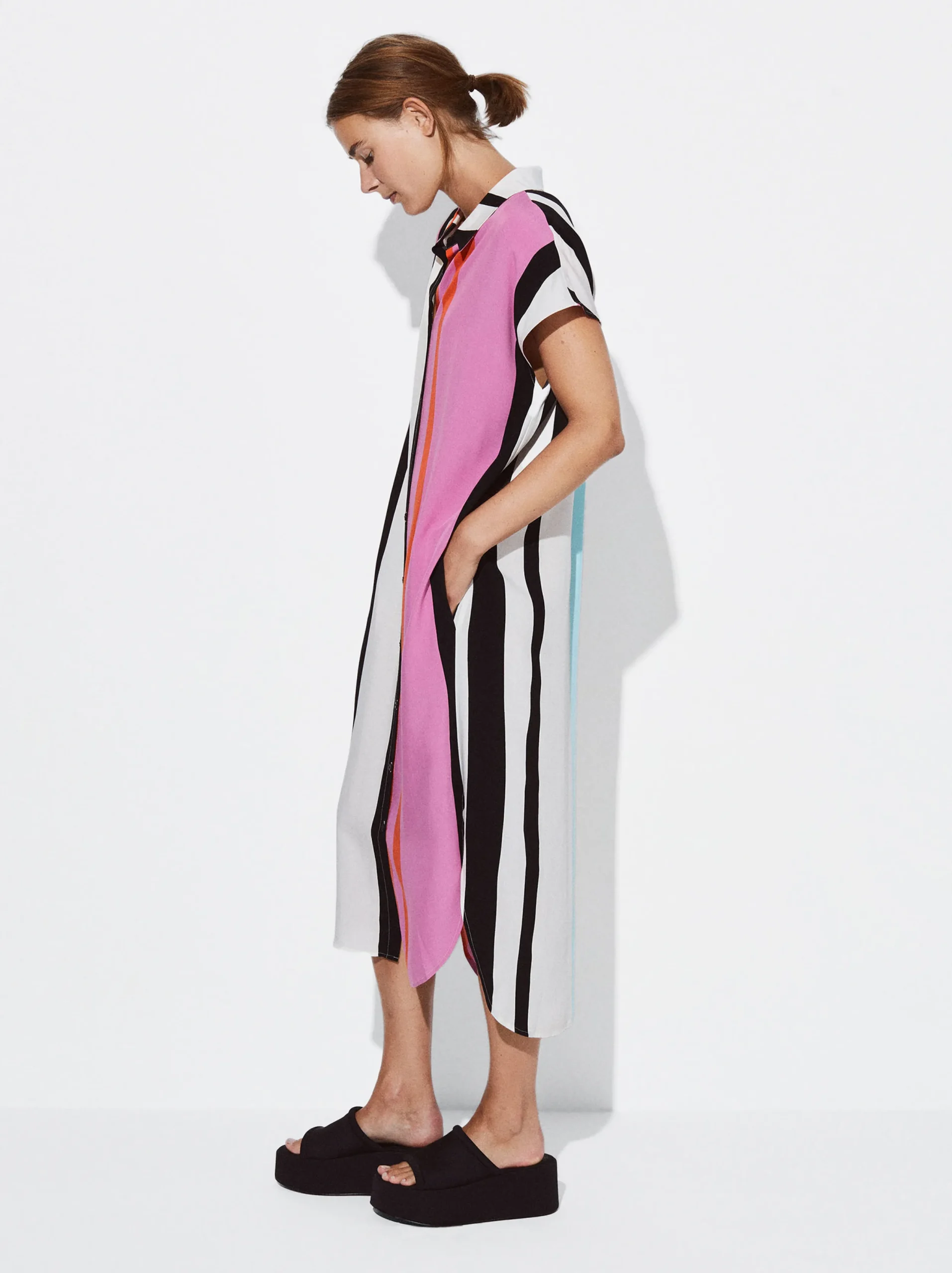 PARFOIS Vestido Camisero Con Rayas Multicor Cheap