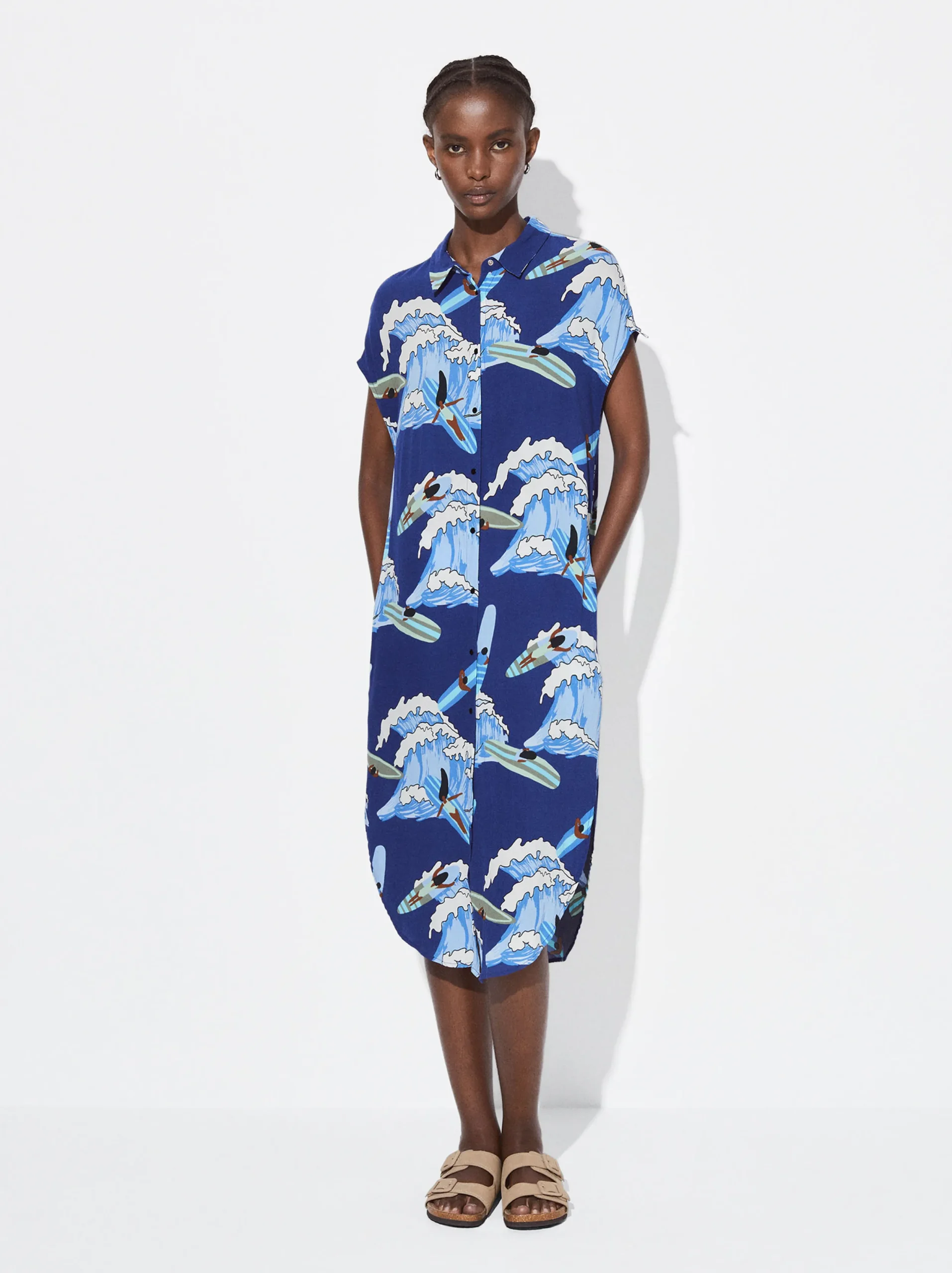 PARFOIS Vestido Camisero Estampado Azul Discount