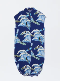 PARFOIS Vestido Camisero Estampado Azul Discount