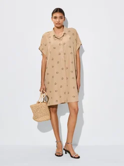 PARFOIS Vestido Camisero Estampado Beige Cheap