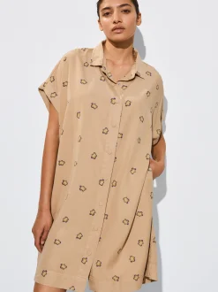 PARFOIS Vestido Camisero Estampado Beige Cheap