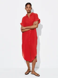 PARFOIS Vestido Camisero Lino Rojo Best Sale