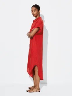 PARFOIS Vestido Camisero Lino Rojo Best Sale