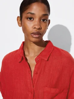 PARFOIS Vestido Camisero Lino Rojo Best Sale