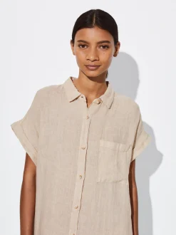 PARFOIS Vestido Camisero Lino Beige Clearance