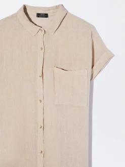 PARFOIS Vestido Camisero Lino Beige Clearance
