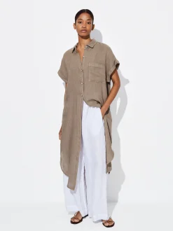 PARFOIS Vestido Camisero Lino Caqui New