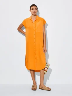 PARFOIS Vestido Camisero Lyocell Naranja Hot