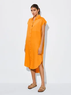 PARFOIS Vestido Camisero Lyocell Naranja Hot