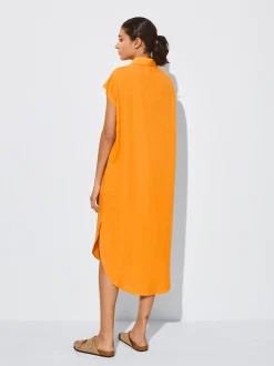 PARFOIS Vestido Camisero Lyocell Naranja Hot