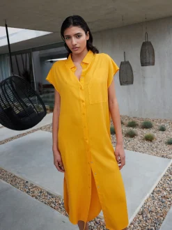 PARFOIS Vestido Camisero Lyocell Naranja Hot