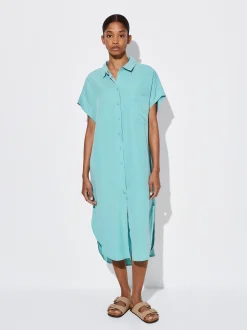 PARFOIS Vestido Camisero Lyocell Azul Clearance