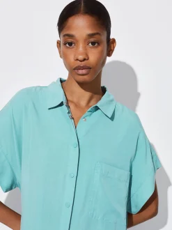 PARFOIS Vestido Camisero Lyocell Azul Clearance