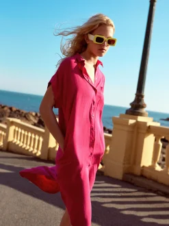 PARFOIS Vestido Camisero Lyocell Fucsia Fashion
