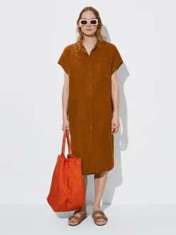PARFOIS Vestido Camisero Lyocell Marr&oacute;n Best Sale