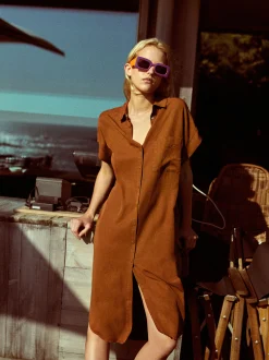 PARFOIS Vestido Camisero Lyocell Marr&oacute;n Best Sale
